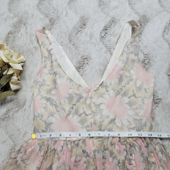 Elizabeth And James 100% Silk Shell Pink White Floral Print Sash V Neck Dress 4 - Picture 10 of 12